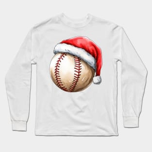 Christmas Baseball in Santa Hat Long Sleeve T-Shirt